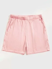 SHEIN 男士素色緞面休閒短褲 - 淺粉色 - 查看 3