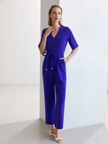 MOTF PREMIUM BELTED TEE JUMPSUIT - Royal Blue - View 4