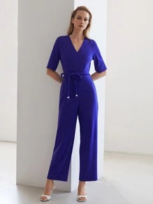 MOTF PREMIUM BELTED TEE JUMPSUIT - Royal Blue - View 6