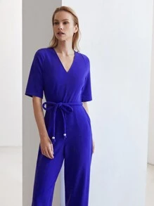 MOTF PREMIUM BELTED TEE JUMPSUIT - Royal Blue - View 9