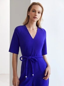 MOTF PREMIUM BELTED TEE JUMPSUIT - Royal Blue - View 10