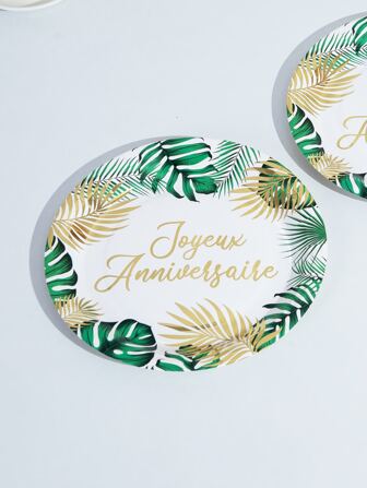 10pcs Plant Print Disposable Plate