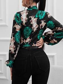 SHEIN SXY Áo sơ mi nữ Thắt nơ trước Hoa Baroque Gợi cảm - Nhiều màu - Xem 2
