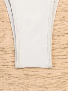 SHEIN Swim 素色比基尼套裝環鏈吊脖文胸和丁字褲下裝2入組泳衣 - 白色 - 查看 5