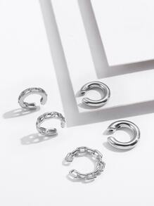 Bộ 7/8 khuyên tai kẹp hợp kim hình chữ C không cần xỏ khuyên - Bạc - Xem 1