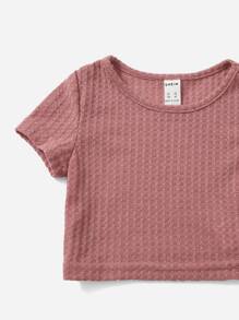 SHEIN Conjunto De Camiseta De Punto De Gofre Y Pantalones De Cintura Con Lazo Para Niña Joven - Rosa vieja - Ver 4