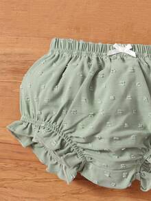 SHEIN 嬰兒蕾絲邊圓點上衣和木耳邊短褲套裝 - 薄荷綠 - 查看 3