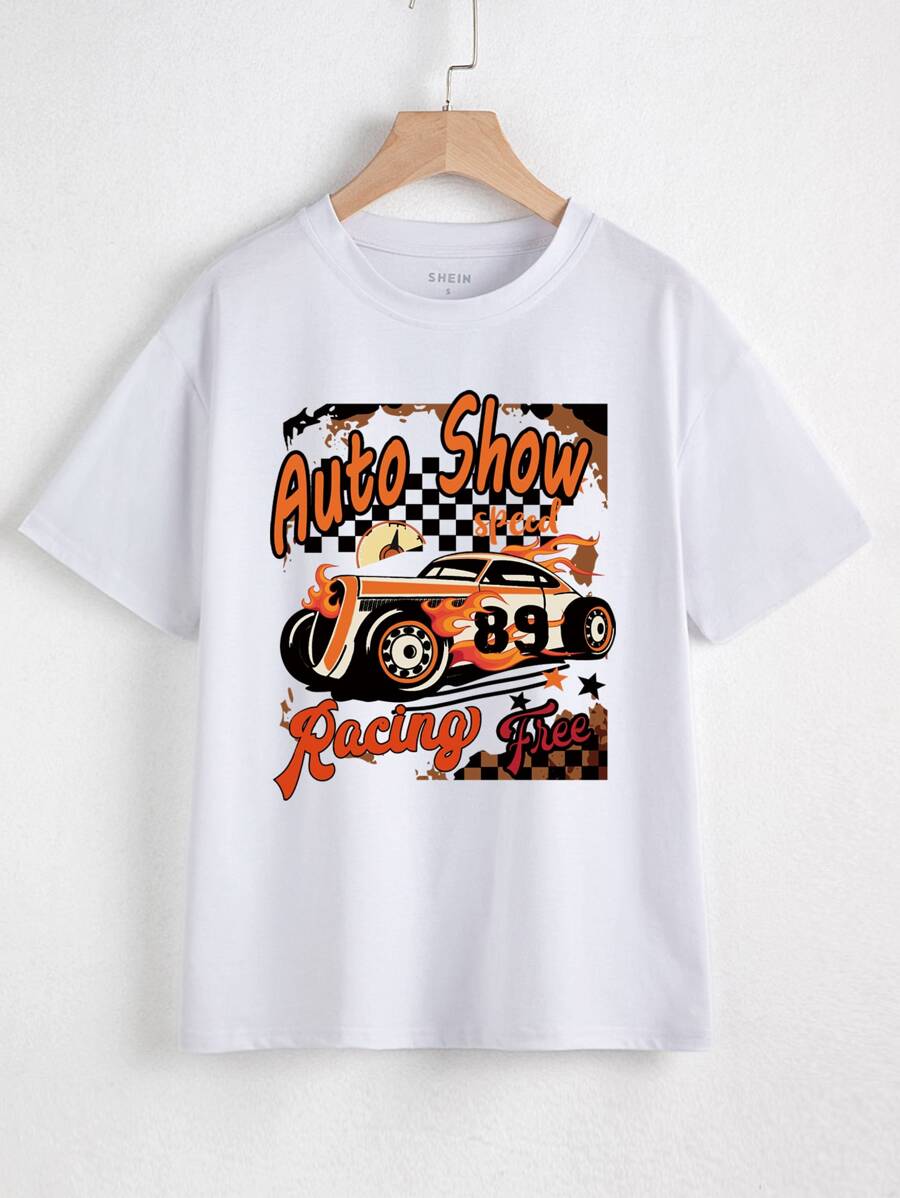 INAWLY Áo thun nữ Ô tô/xe hơi Lá thư Giải trí - trắng - Xem 1