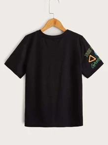 SHEIN Leap Crew Camiseta Reflectante Con Gráficos De Letras Para Niños En La Preadolescencia - Negro - Ver 2