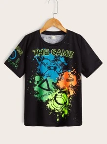 SHEIN Leap Crew Camiseta Reflectante Con Gráficos De Letras Para Niños En La Preadolescencia - Negro - Ver 3