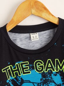 SHEIN Leap Crew Camiseta Reflectante Con Gráficos De Letras Para Niños En La Preadolescencia - Negro - Ver 4