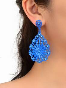 水鑽裝飾花耳墜 - 藍色 - 查看 2