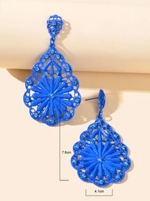 水鑽裝飾花耳墜 - 藍色 - 查看 3