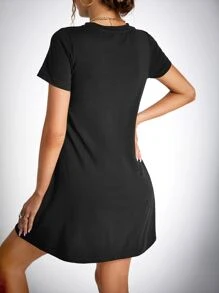 SHEIN Tall Solid Tee Dress,Tea Party Dress,Summer Dresses For Women - Black - View 2