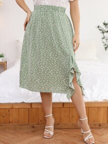 Váy Plus Size Xù Chia Họa tiết hoa Boho - Màu xanh Bạc hà - Xem 1