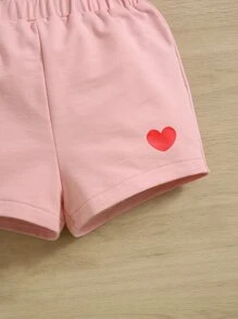 SHEIN Baby Heart Print Tee and Shorts Set - Baby Pink - View 4