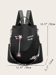 字母与花卉刺绣大容量背包花卉刺绣背包，尼龙多功能旅行包，带肩带，适合工作 花卉刺绣背包尼龙多功能旅行包，带肩带，适合工作 书包，轻便，便携，商务休闲，适合青少年女孩女大学生，非常适合返校、大学、中学、高中、工作、商务、通勤、体育场、运动、购物、度假 - 黑色 - 查看 3
