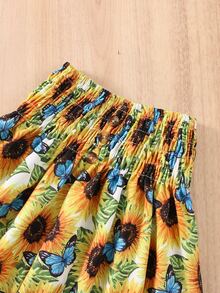 Toddler Girls Sunflower Print Shirred Lettuce Trim Cami Top & Split Hem Skirt - Multicolor - View 4