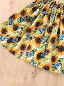 Toddler Girls Sunflower Print Shirred Lettuce Trim Cami Top & Split Hem Skirt - Multicolor - View 5