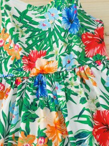 小女童熱帶圖案前繫帶吊帶洋裝 - 彩色 - 查看 6