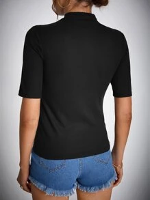 SHEIN Tall Áo thun nữ màu trơn Giải trí - màu đen - Xem 3