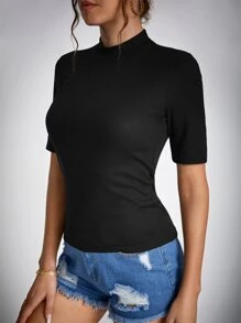 SHEIN Tall Áo thun nữ màu trơn Giải trí - màu đen - Xem 4