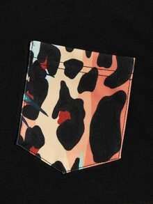 Manfinity 男士豹紋補丁貼口袋背心上衣和熱帶圖案腰部抽繩短褲 - 彩色 - 查看 4