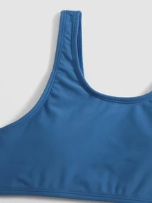 Tween Girl Solid Shorts Bikini Set Summer Beach - Blue - View 3