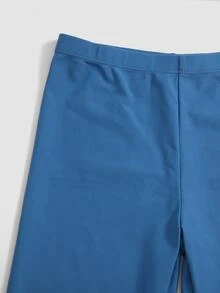 Tween Girl Solid Shorts Bikini Set Summer Beach - Blue - View 4