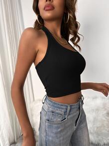 INAWLY Backless Ribbed Knit Halter Top