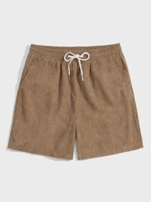 ROMWE MEN Quần Short Nam Dây kéo Túi màu trơn Giải trí - Cà phê nâu - Xem 1