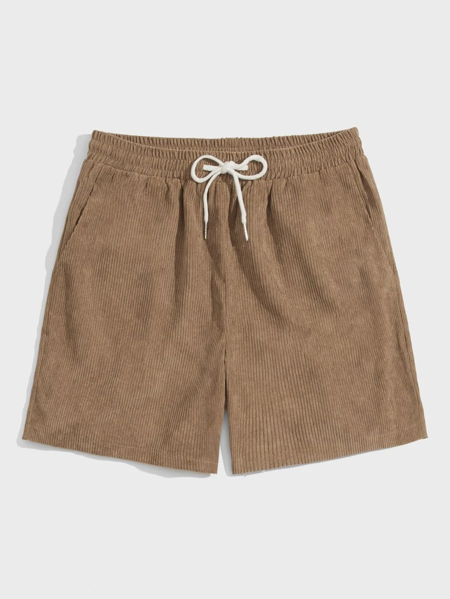 ROMWE MEN Quần Short Nam Dây kéo Túi màu trơn Giải trí - Cà phê nâu - Xem 1