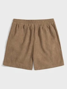 ROMWE MEN Quần Short Nam Dây kéo Túi màu trơn Giải trí - Cà phê nâu - Xem 2