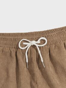 ROMWE MEN Quần Short Nam Dây kéo Túi màu trơn Giải trí - Cà phê nâu - Xem 3