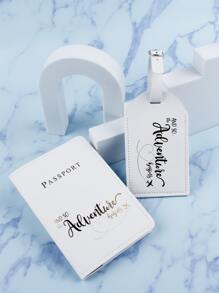 Funda para pasaporte con etiqueta para equipaje, Portapasaportes, Funda de pasaporte, Cartera de pasaporte, Bolsa de pasaporte, Monedero de pasaporte con diseño de letra - Blanco - Ver 1