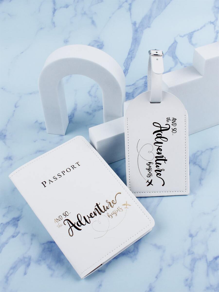 Funda para pasaporte con etiqueta para equipaje, Portapasaportes, Funda de pasaporte, Cartera de pasaporte, Bolsa de pasaporte, Monedero de pasaporte con diseño de letra - Blanco - Ver 1