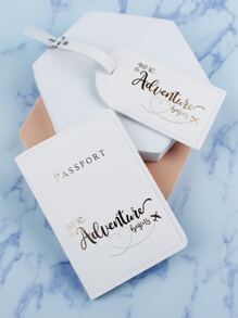 Funda para pasaporte con etiqueta para equipaje, Portapasaportes, Funda de pasaporte, Cartera de pasaporte, Bolsa de pasaporte, Monedero de pasaporte con diseño de letra - Blanco - Ver 2