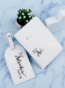 Funda para pasaporte con etiqueta para equipaje, Portapasaportes, Funda de pasaporte, Cartera de pasaporte, Bolsa de pasaporte, Monedero de pasaporte con diseño de letra - Blanco - Ver 5