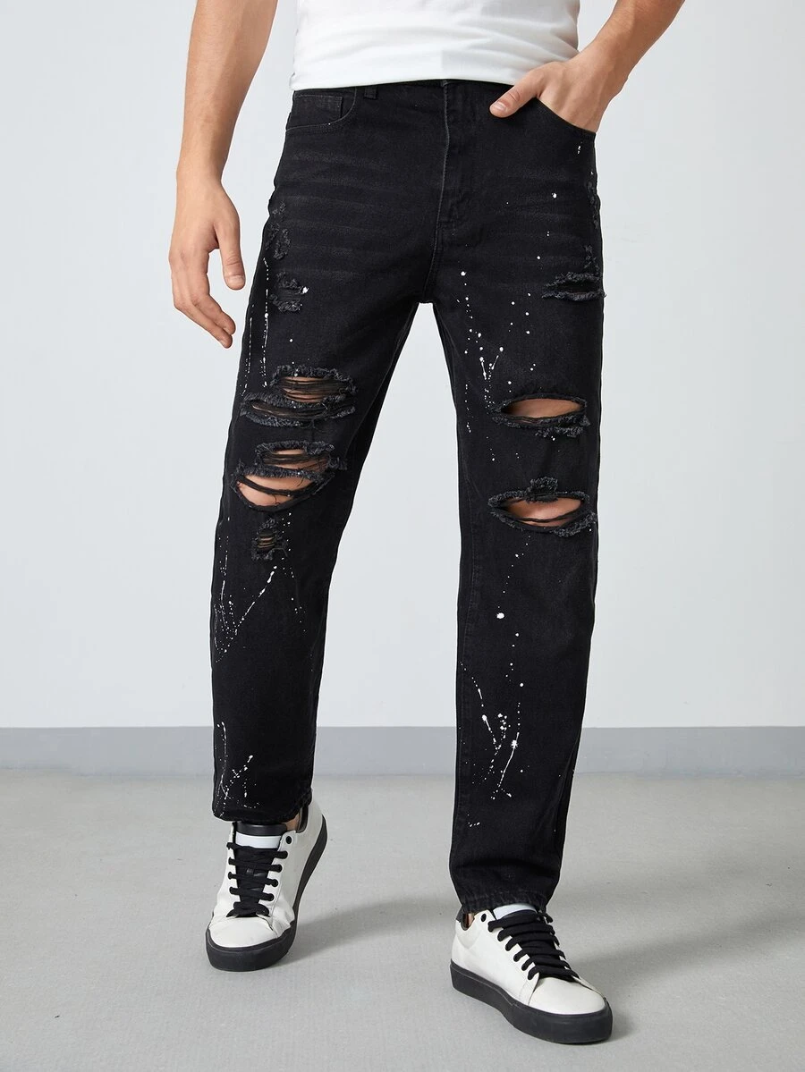 Manfinity Quần Jeans Nam Túi Bị tách Dây kéo Đồ họa - màu đen - Xem 1