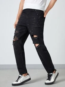 Manfinity Quần Jeans Nam Túi Bị tách Dây kéo Đồ họa - màu đen - Xem 3