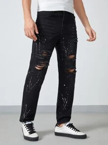 Manfinity Quần Jeans Nam Túi Bị tách Dây kéo Đồ họa - màu đen - Xem 4