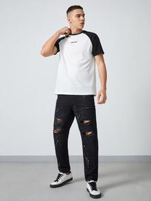 Manfinity Quần Jeans Nam Túi Bị tách Dây kéo Đồ họa - màu đen - Xem 5