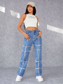 SHEIN Raw Trim Straight Leg Jeans - Light Wash - View 3