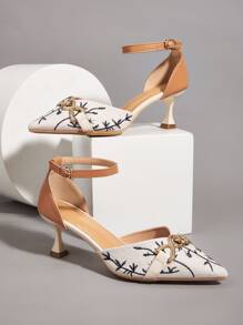 Rhinestone & Metal Decor Pyramid Heeled Ankle Strap Pumps - Multicolor - View 1