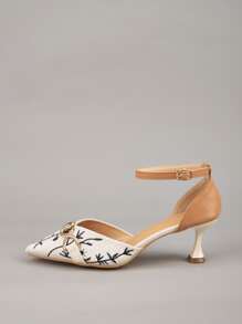 Rhinestone & Metal Decor Pyramid Heeled Ankle Strap Pumps - Multicolor - View 2