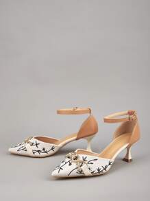 Rhinestone & Metal Decor Pyramid Heeled Ankle Strap Pumps - Multicolor - View 3