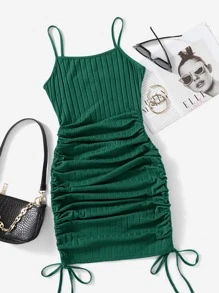 Muchica Vestido tejido de canalé con cordón lateral - Verde Oscuro - Ver 1