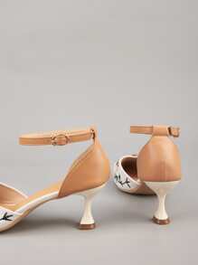 Rhinestone & Metal Decor Pyramid Heeled Ankle Strap Pumps - Multicolor - View 4