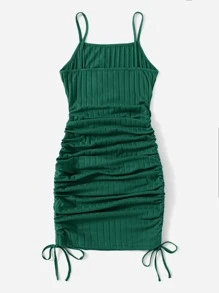 Muchica Vestido tejido de canalé con cordón lateral - Verde Oscuro - Ver 2