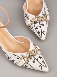 Rhinestone & Metal Decor Pyramid Heeled Ankle Strap Pumps - Multicolor - View 5